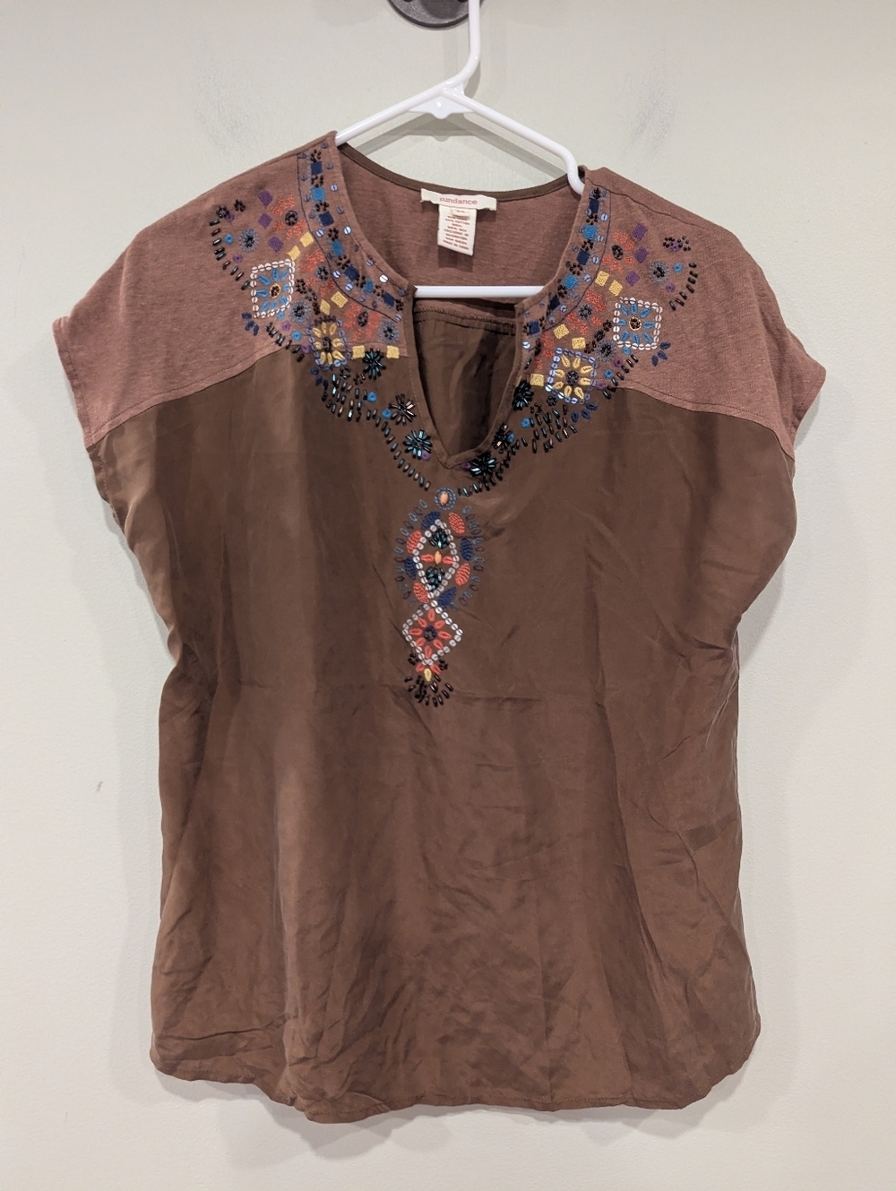 Sundance Catalog Cotton Linen Silk Embroidered Notch Neck Top Size XS